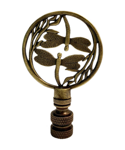 Double Dragonfly Lamp Finial Antique Brass 2.8"h