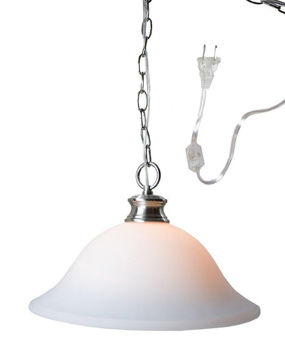 16"W Plug In Swag Milky White Glass Pendant Light Polished Nickel