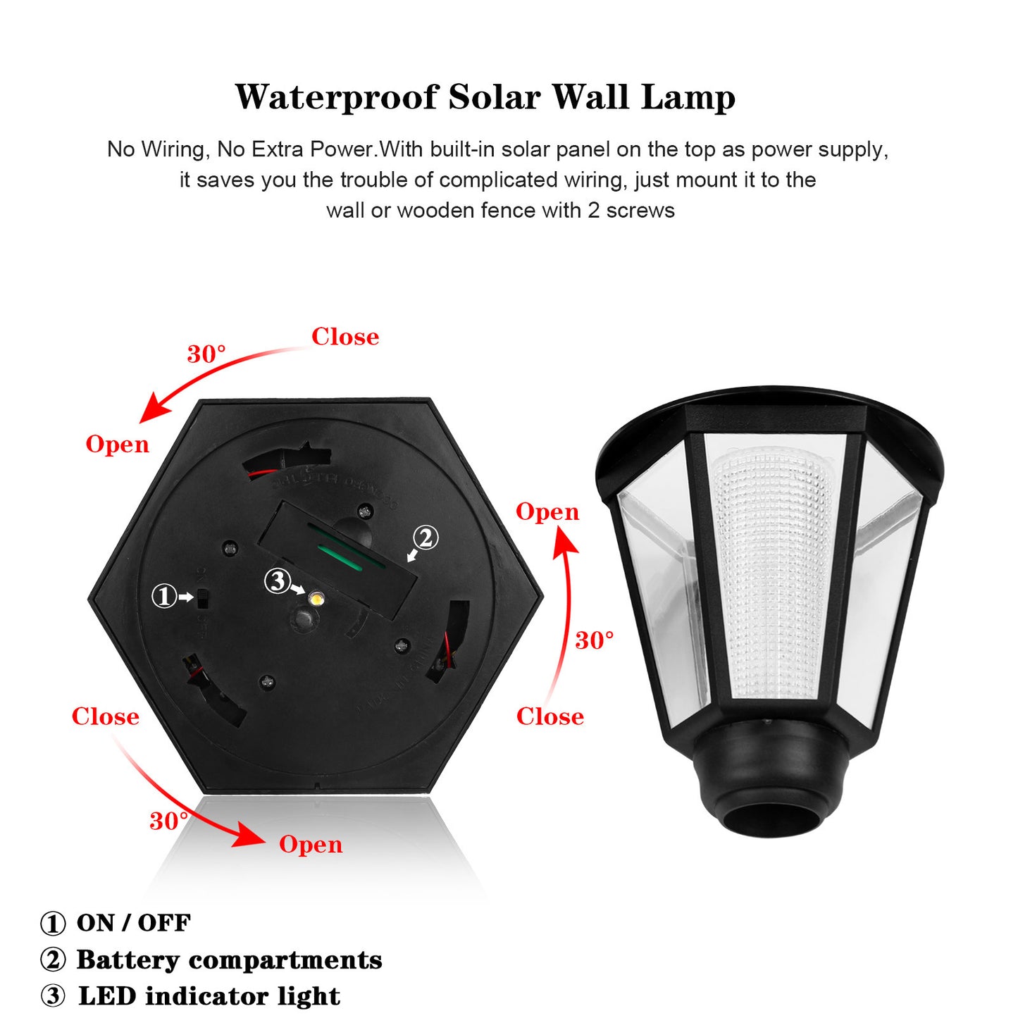 Waterproof Solar Wall Lamp Hexagonal Warm White